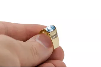 خاتم أسلوب فينتاج Aquamarine 14 كارت من الذهب الأصفر vrc007y-aq Art Deco أسلوب روسي اتحاد الجمهوريات السوفيتية سوفيتي